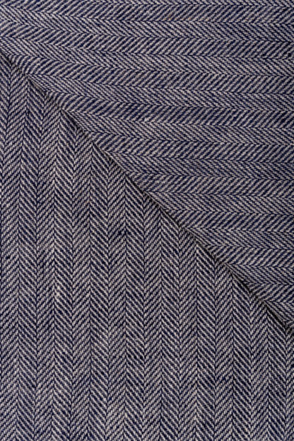 Irish Linen Blue Herringbone Throw-Detail