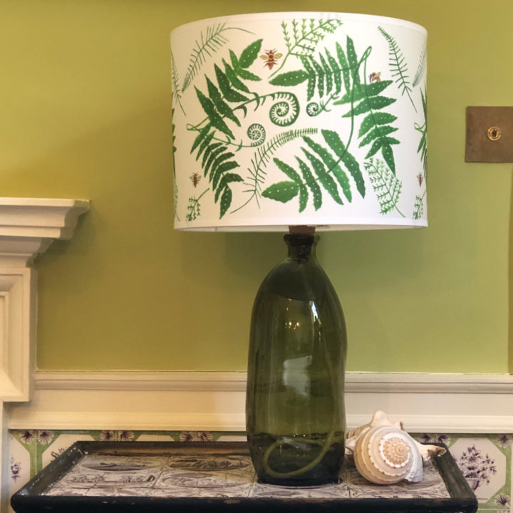 The Fern Lampshade and Dark Green Recycled Glass Lamp Base