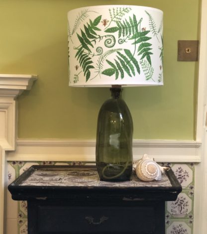 Fern Lampshade Recycled Dark Green Glass Lampshade against Edward Bulmer Paints Olympian Green