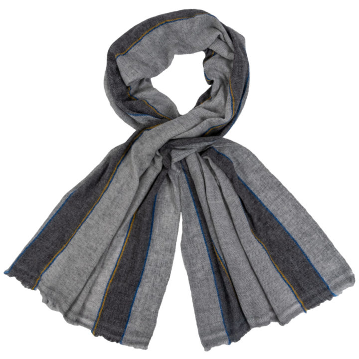 Cashmere Scarf With Blue and Yellow Stripe