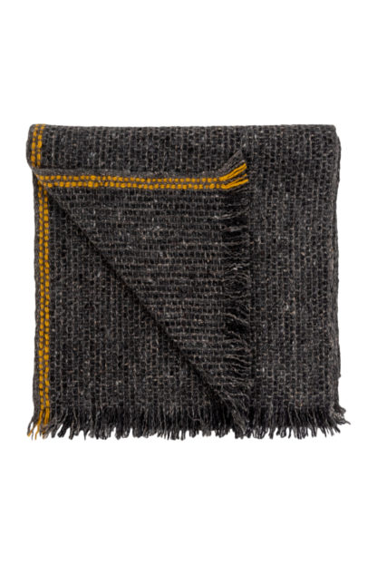 Irish Cashmere and Wool Scarf With Yellow Stripe Folded