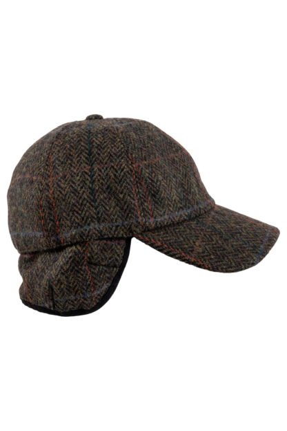 Green Herringbone Tweed Baseball Cap Side View