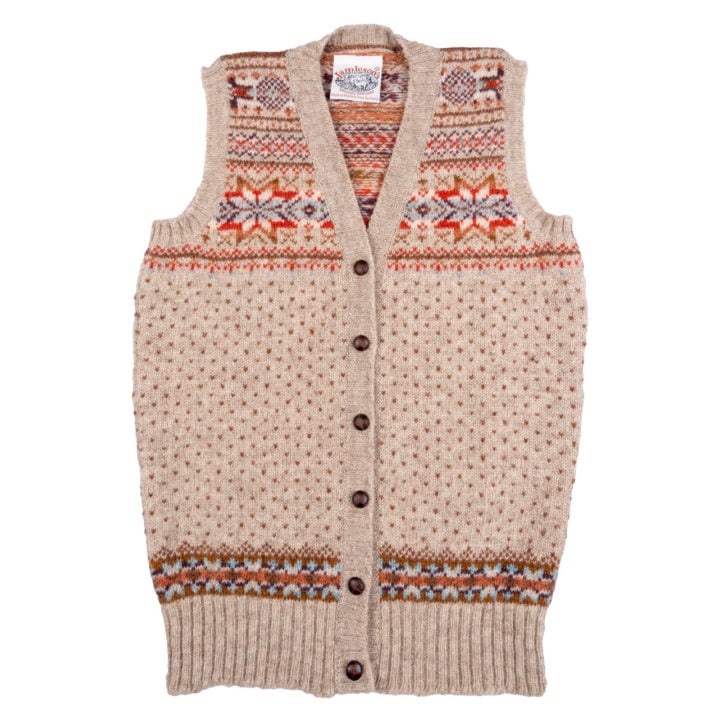 Womens Fair Isle Sleeveless Wool Cardigan — Great English Outdoors