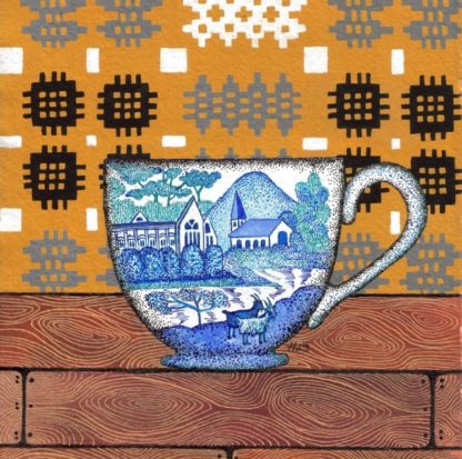 Welsh Yellow Tapestry with China Teacup Greeting Card