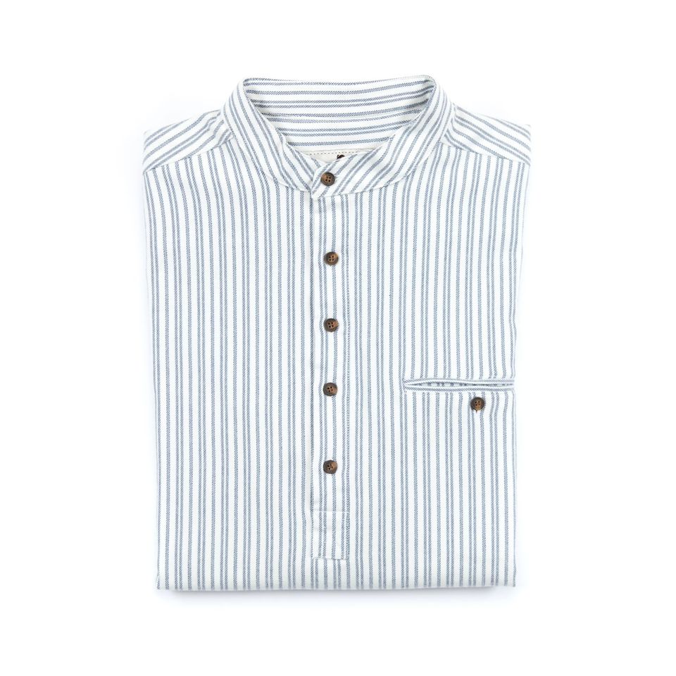 Mens Grandad Collarless Flannel Shirt 