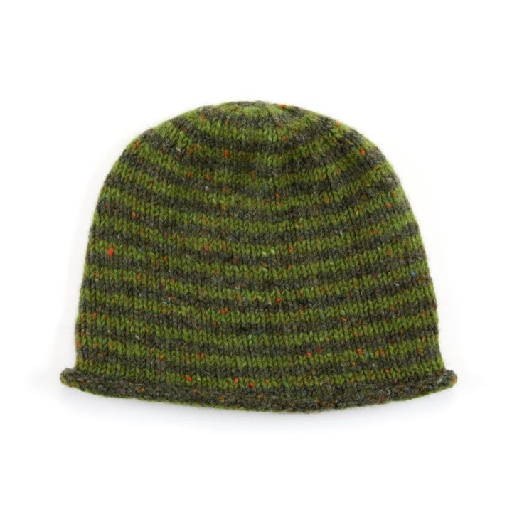 The Donegal Wool Beanie Hat Green Striped
