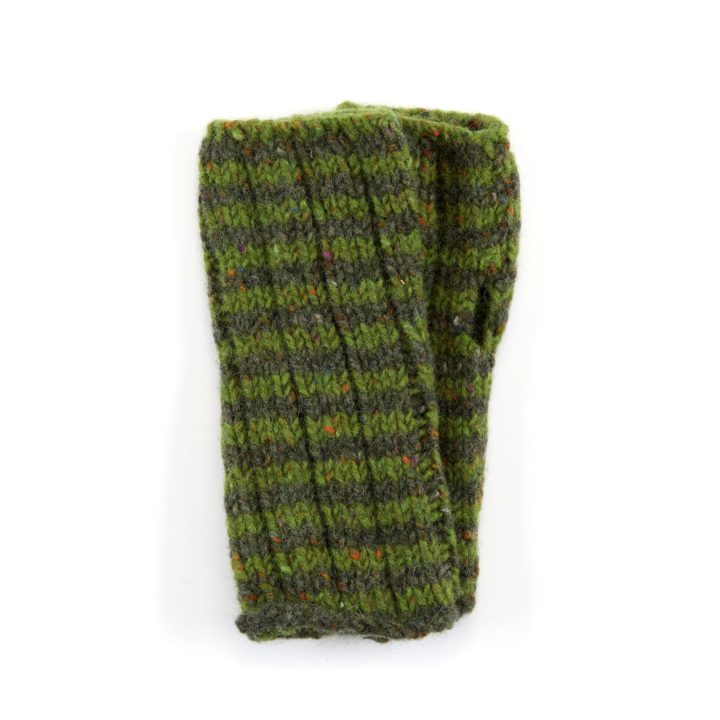 The Donegal Wool Mittens Green Striped