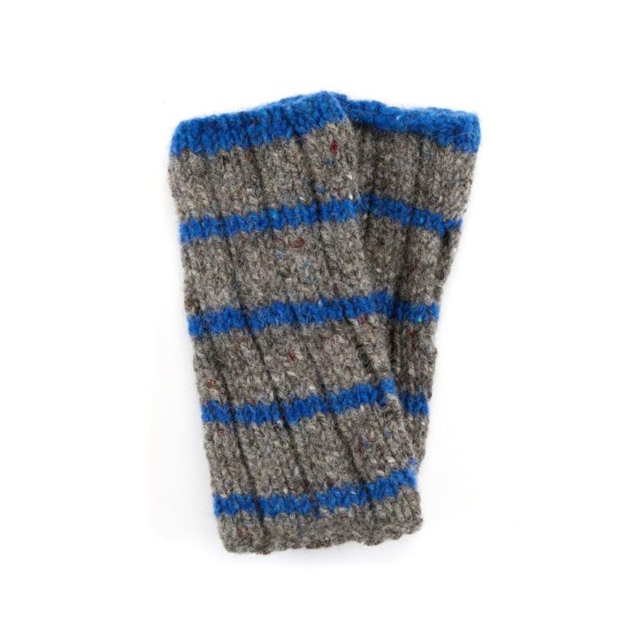 The Donegal Wool Mittens Grey and Blue Striped
