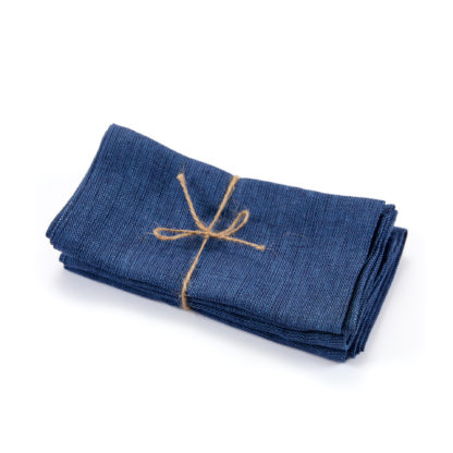 Irish Linen Napkins Denim Blue Folded