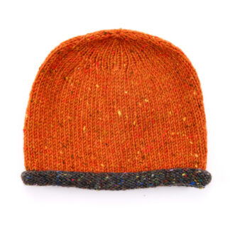 Irish Donegal Wool Beanie Hat Orange
