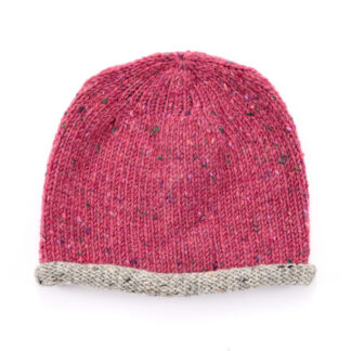 Irish Donegal Wool Beanie Hat Pink