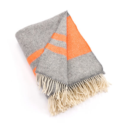 Irish Striped Wool and Cashmere Throw Orange Detail 4