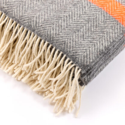 Irish Striped Wool and Cashmere Throw Orange Detail