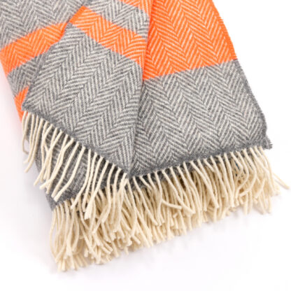 Irish Striped Wool and Cashmere Throw Orange Detail 3