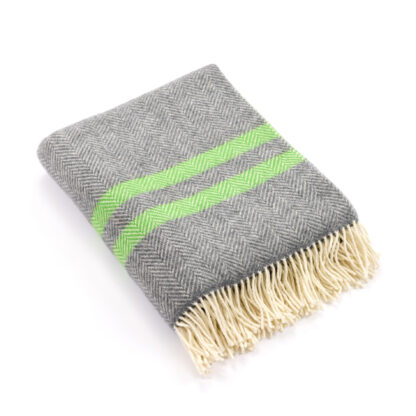 Irish Striped Wool and Cashmere Throw Lime Green