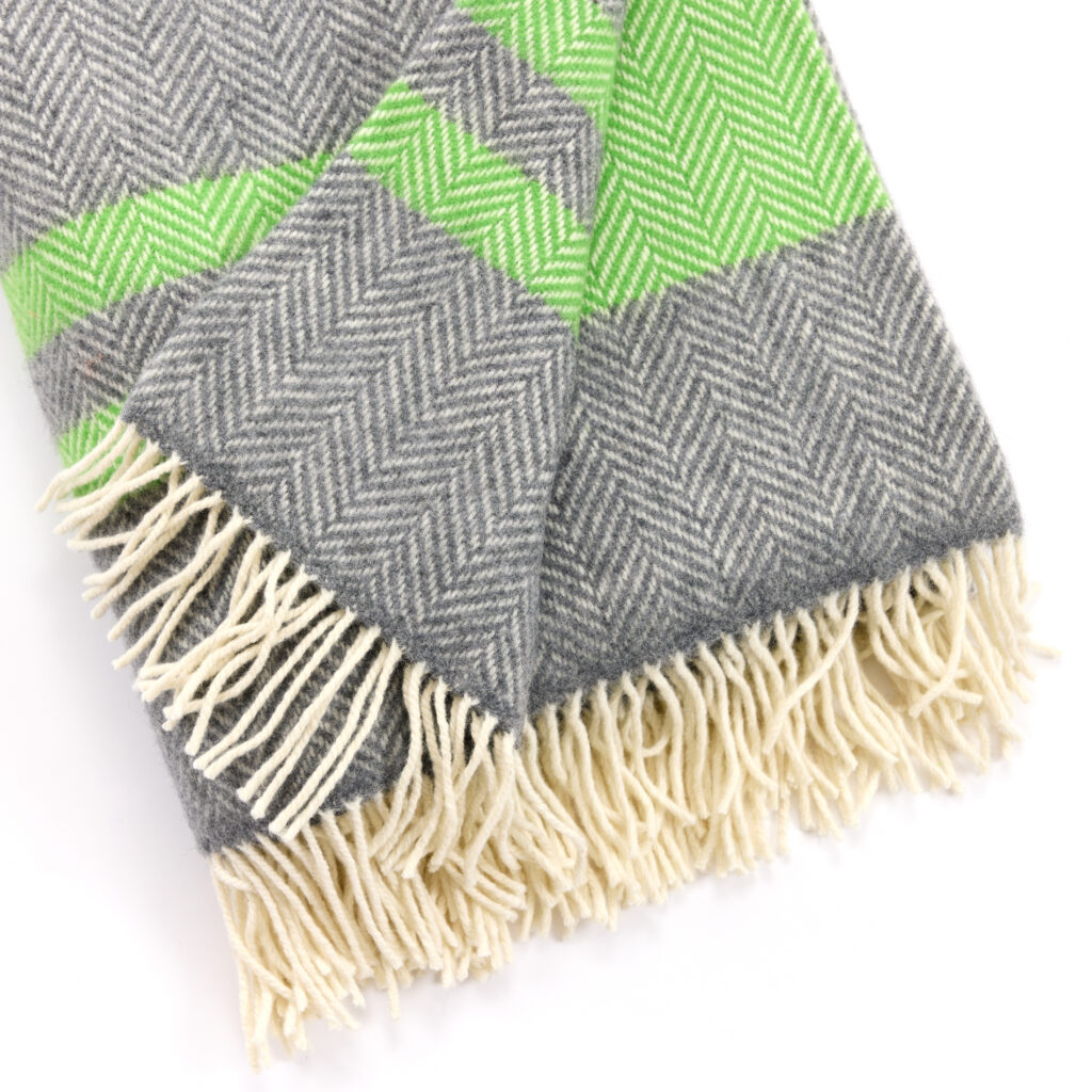 Irish Striped Wool and Cashmere Throw Lime Green — Great English Outdoors
