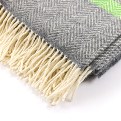 Irish Striped Wool and Cashmere Throw Lime Green Detail 2