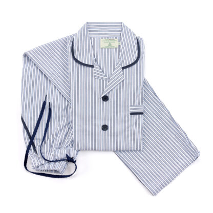 Men and Womens Blue and White Striped Cotton Pyjamas