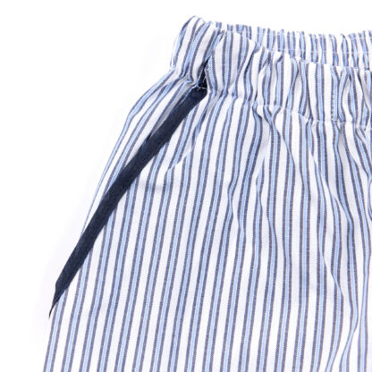 Men and Womens Blue and White Striped Cotton Pyjamas Bottoms Detail