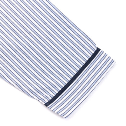 Men and Womens Blue and White Striped Cotton Pyjamas Sleeve Detail