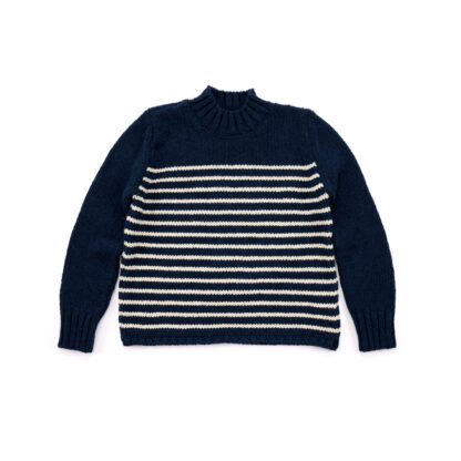 The Breton Womens Blue and White Striped Cashmere and Merino Wool Jumper Flat