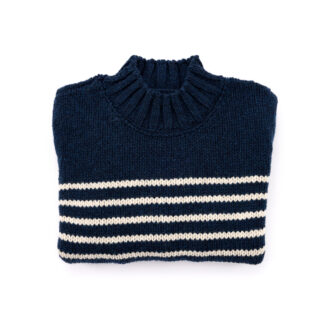 The Breton Womens Blue and White Striped Cashmere and Merino Wool Jumper Folded