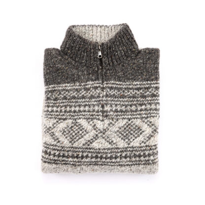The Irish Celtic Mens Zip Neck Wool Jumper Folded