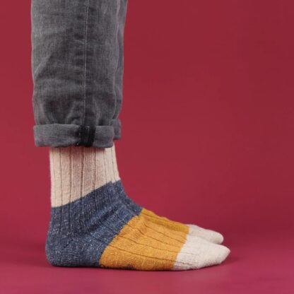 Donegal Wool Socks - Camel and Denim Detail