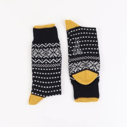 Fair Isle Wool Socks Navy Gold Detail