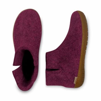 Felted Wool Boot with Hard Rubber Sole Raspberry 2