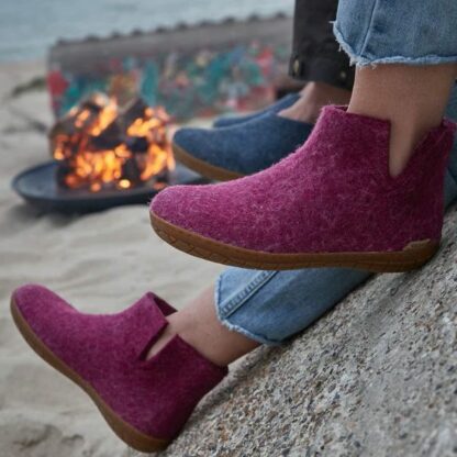 Felted Wool Boot with Hard Rubber Sole Raspberry 3