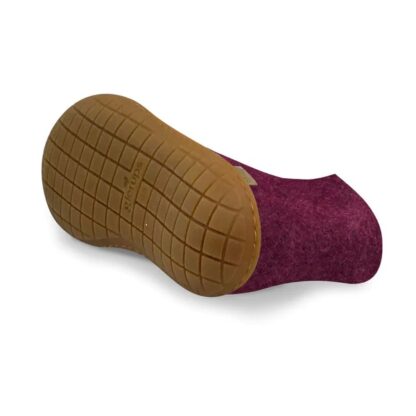 Felted Wool Boot with Hard Rubber Sole Raspberry detail