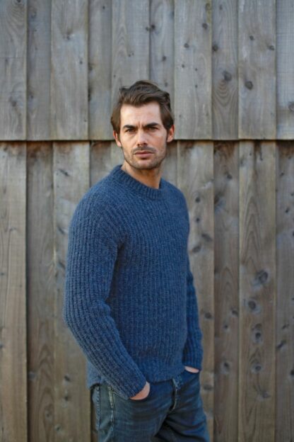 Mens Chunky Rib Alpaca and Wool Jumper Denim