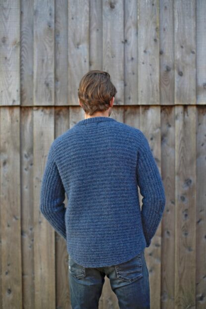 Mens Chunky Rib Alpaca and Wool Jumper Denim back view