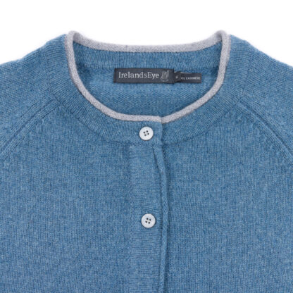 The Killiney Womens Sky Blue Wool and Cashmere Cardigan Detail