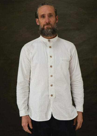 The Bed Shirt Mens Collarless Cream Cotton Shirt 2