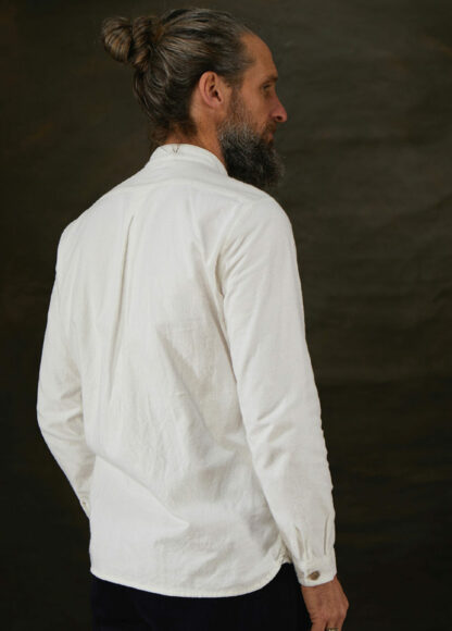 The Bed Shirt Mens Collarless Cream Cotton Shirt 3
