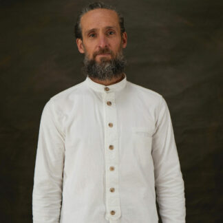 The Bed Shirt Mens Collarless Cream Cotton Shirt