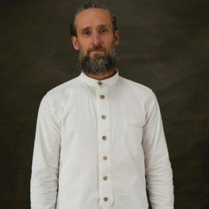 The Bed Shirt Mens Collarless Cream Cotton Shirt