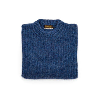 Chunky Rib Crew Neck Denim Blue Alpaca and Wool Jumper