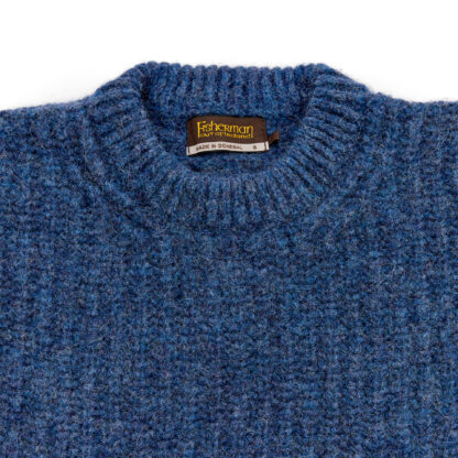Chunky Rib Crew Neck Denim Blue Alpaca and Wool Jumper Detail of Crew Neck