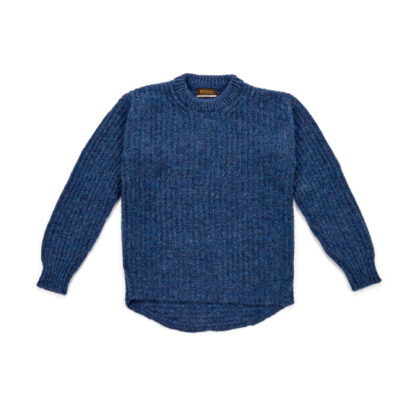 Chunky Rib Crew Neck Denim Blue Alpaca and Wool Jumper Flat