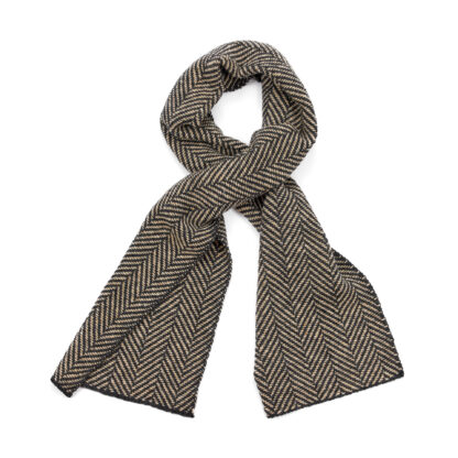 Irish Black and White Herringbone Mohair and Lambswool Scarf