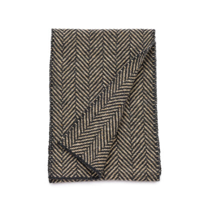 Irish Black and White Herringbone Mohair and Lambswool Scarf Folded