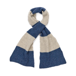Irish Ribbed Striped Alpaca and Wool Scarf Denim and Cloud