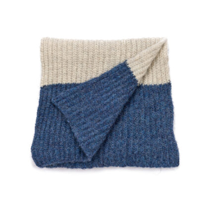 Irish Ribbed Striped Alpaca and Wool Scarf Denim and Cloud Folded