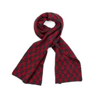 Irish Scarlet Red And Granite Check Mohair and Lambswool Scarf