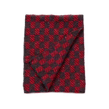 Irish Scarlet Red And Granite Check Mohair and Lambswool Scarf Folded