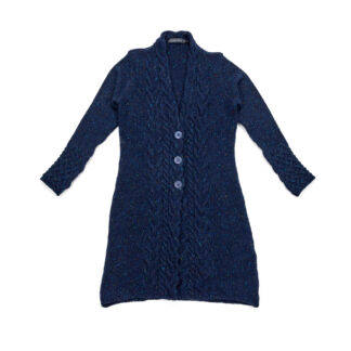 The Horseshoe Cable Knit Womens Blue Wool and Cashmere Long Cardigan