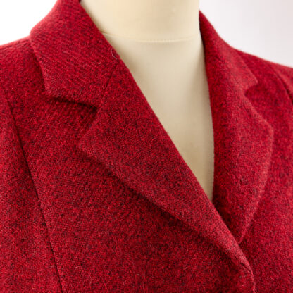 The Zoe Womens Scarlet Red Tweed Harris Coat Detail of Front